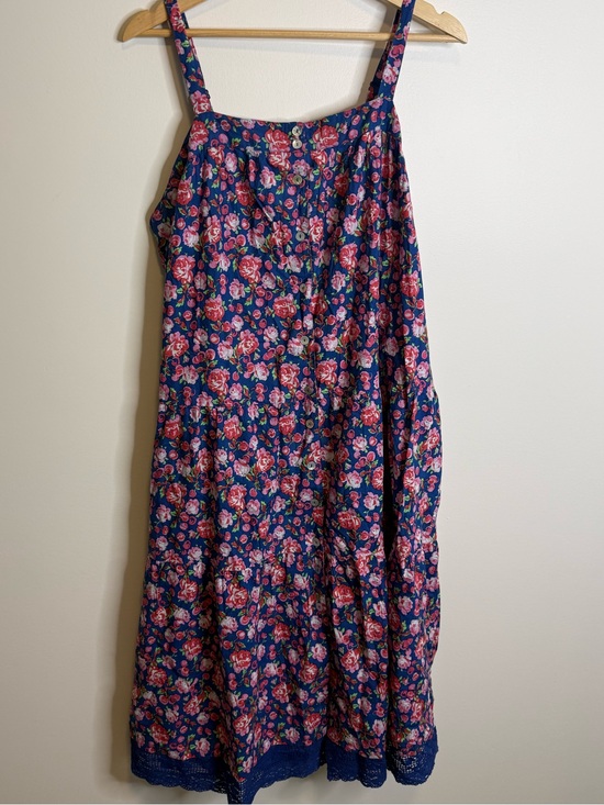 April Cornell Dresses & Skirts - April Cornell Navy Floral Midi Dress with Pink Roses size XL